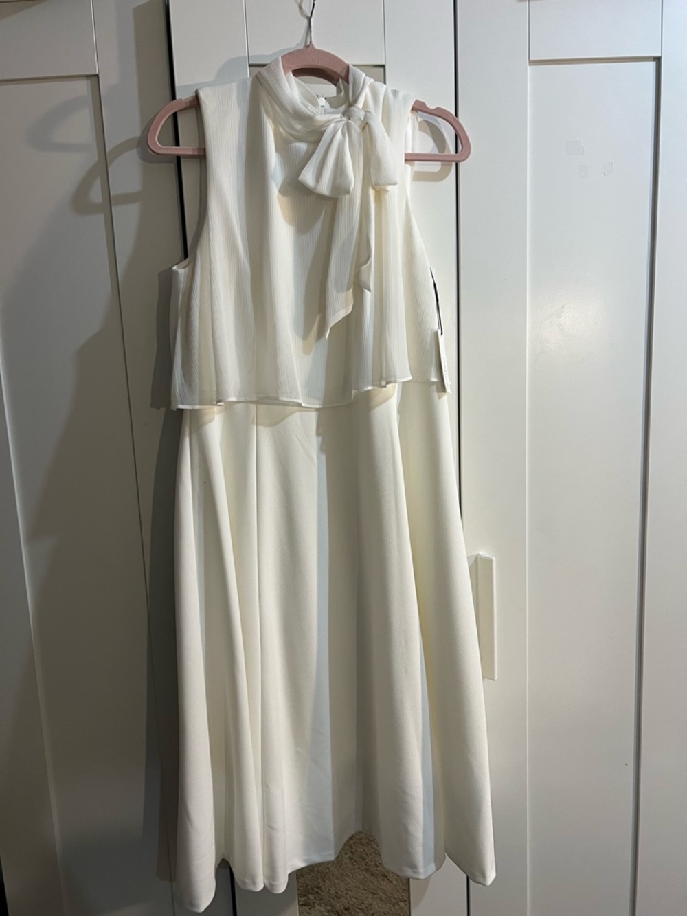 Calvin Klein Ivory Tie-Neck Sleeveless Midi Dress